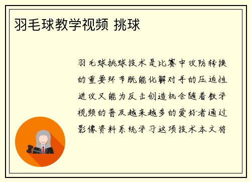 羽毛球教学视频 挑球